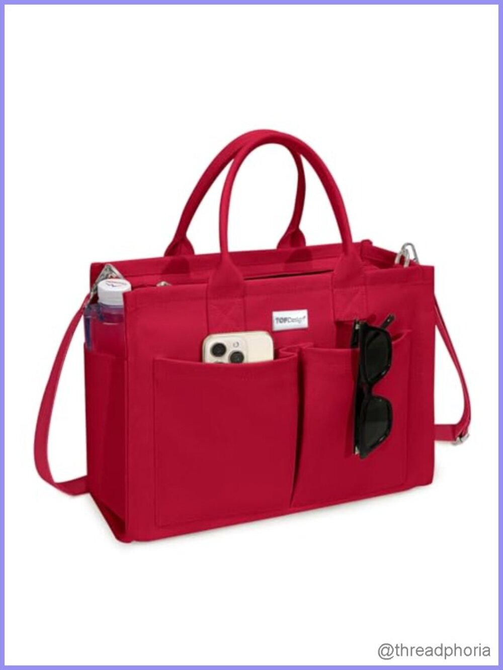 Heavy-Duty Canvas Tote Bag with 9 Pockets, Adjustable Crossbody Shoulder Handbag
